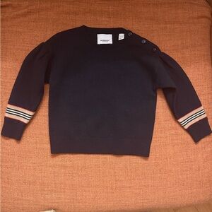 Burberry Dark Blue Sweater with Striped Sleeves